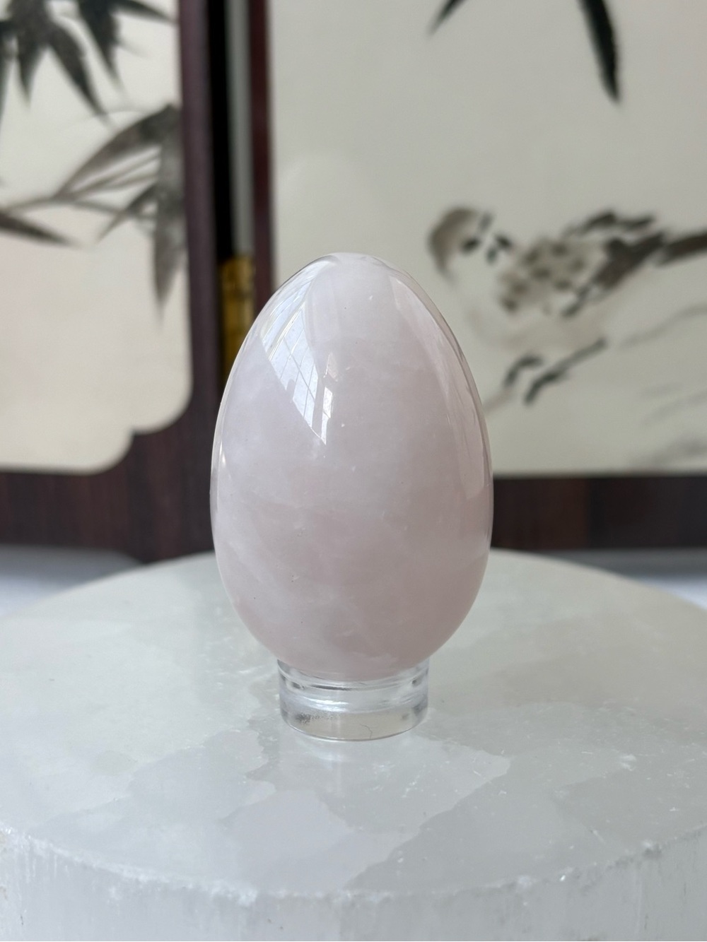 Rose quartz crystal egg carving